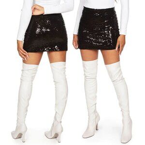 Tipsy Elves Stretchy Black Sequin Skirt - Size L